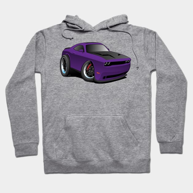 Modern American Purple Muscle Car Cartoon Illustration Hoodie by hobrath